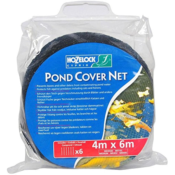 HOZELOCK - Pond Protection Net 4 x 6 m : Ideal for Protecting the Pond from Leaves, Large Debris and Predators, Supplied with 4 Stakes [1736 0000]