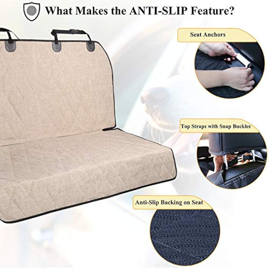 VIVAGLORY Dog Seat Covers, Dog Backseat Cover Pet Bench Protectors with Anti-Slip Backing, Back Seats Cover Rear Seat Covers Car Seat Cover for Dogs, Heather Khaki, S