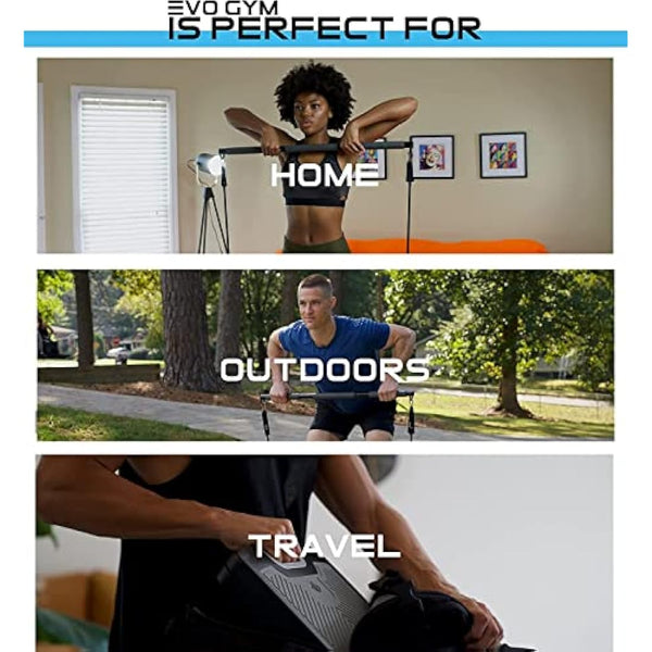 EVO Gym Tragbares Krafttrainingsgert fr zu Hause, Fitnessstudio; All-in-One-Fitnessstudio; Widerstandsbnder, Basis hlt Turnstange und Griffe fr Reisen | Tragbares Fitness- und