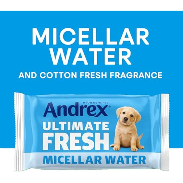 Andrex Ultimate Fresh Washlets, 12 Packs - Gentle, Biodegradable, Flushable Toilet Wipes for Everyday Hygiene, Use with Regular Toilet Roll for a Shower Fresh Clean