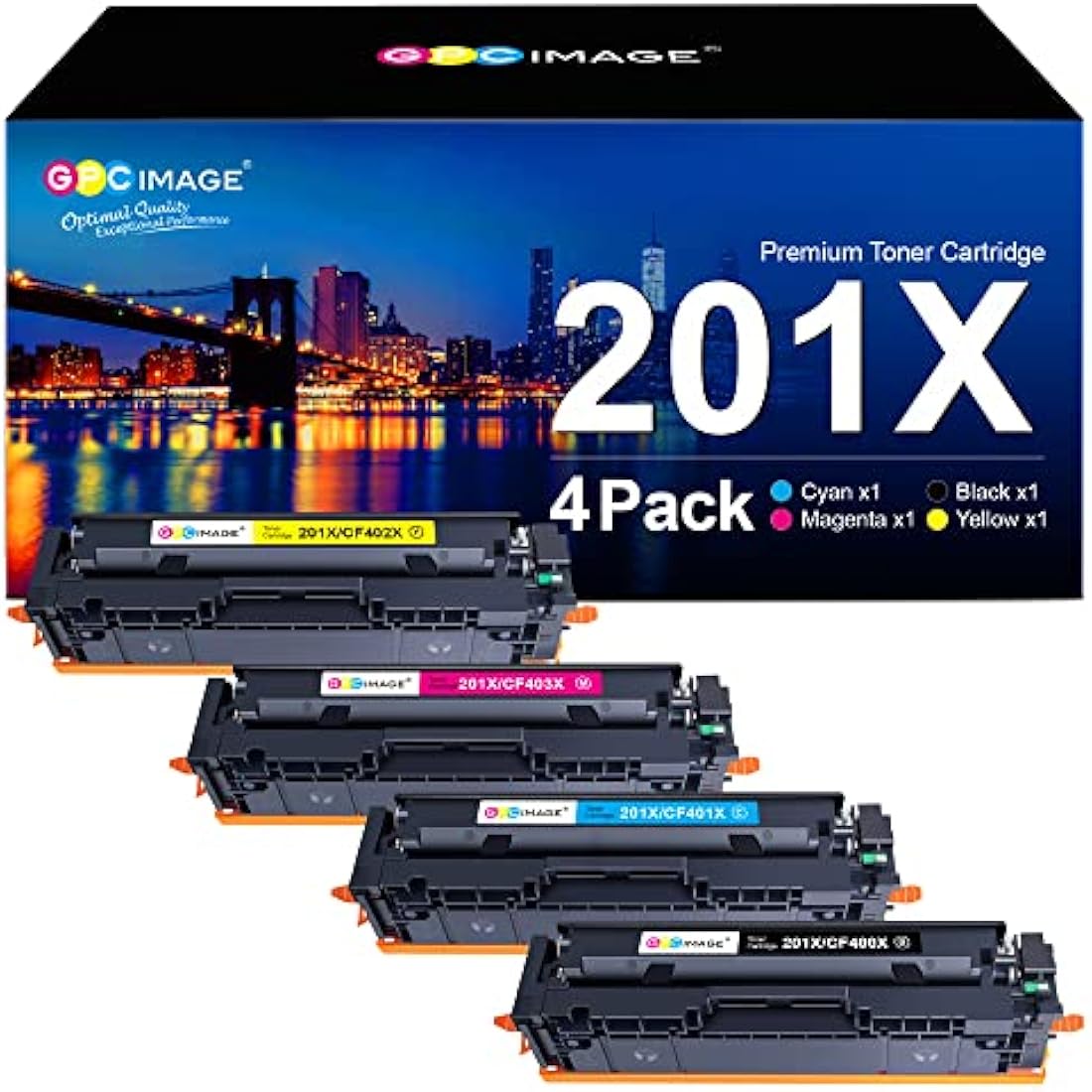GPC Image Toner Cartridges Replacement for HP 201X 201A CF400X CF400A Compatible with Color LaserJet Pro M252n M277n MFP M252dw M277dw M274n M277c6 (Black Cyan Magenta Yellow, 4-Pack)