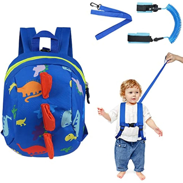 AOMIG Baby Reins, Baby Walking Reins and Toddler Safety Harness, Dinosaur Baby Reins Safety Leash Baby Toddler Anti Lost Belt Reins for Toddlers Boys and Girls (Blue)