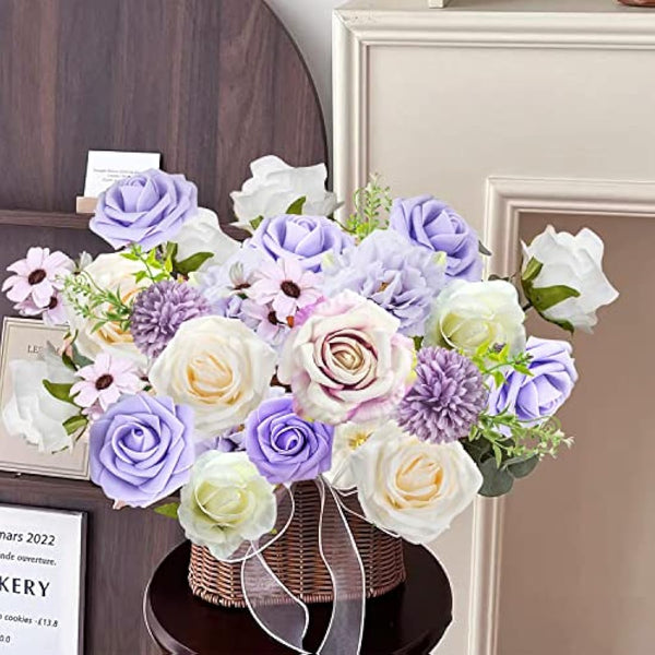 Jubor Artificial Flowers Purple, Dusty Rose Artificial Silk Flowers for DIY Wedding Bridal Bouquets Centerpieces Arrangements Baby Shower Party Home Decorations
