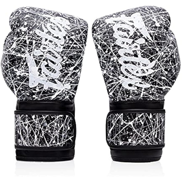Fairtex Microfibre Boxing Gloves Muay Thai Boxing (BGV14PT - Black/White, 12 oz)