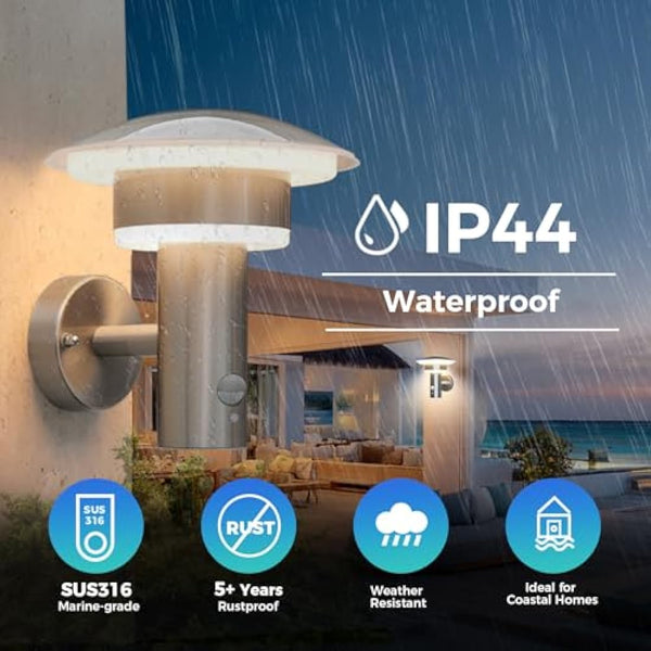 NBHANYUAN Lighting® 2PCS Outdoor LED Wall Light with Motion Sensor,4 Lighting Modes Outside Lights,SUS316 Stainless Steel Wall Lamp IP44 Waterproof 3000K Warm White for Porch,1000LM