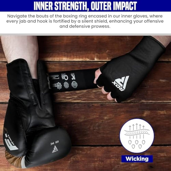 RDX Boxing Hand Wraps Inner Gloves for Punching - Half Finger Elasticated Bandages under Mitts Fist Protection - Great for MMA, Muay Thai, Kickboxing, Martial Arts Training, Combat Sports
