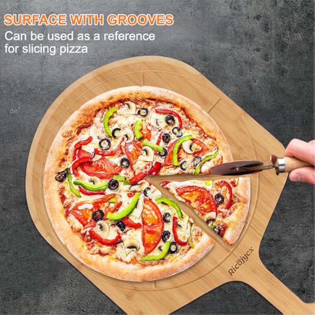 2Pack Pizza Board 14 inch with Grooves, Double-Sided Use Pizza Cutting Board with 8 Slice for Pizza, Bread, Cheese, Vegetable, Fruits