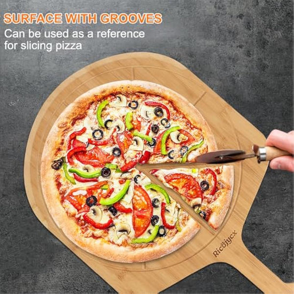 2Pack Pizza Board 14 inch with Grooves, Double-Sided Use Pizza Cutting Board with 8 Slice for Pizza, Bread, Cheese, Vegetable, Fruits