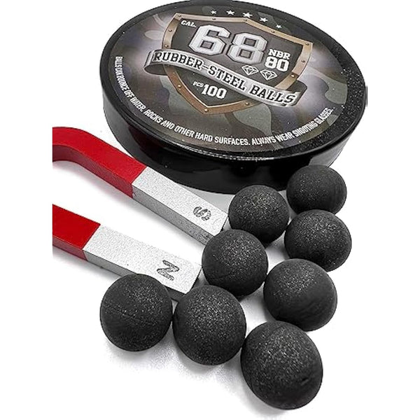 100 x Premium Hard Mix Rubber Steel Balls Paintballs Reballs for Shooting Training Self and Home Defense Pistols in 68 caliber
