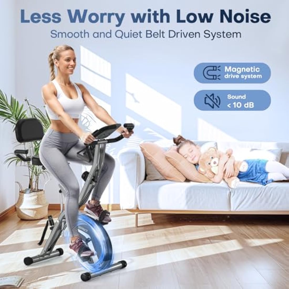 2025 New Exercise Bike Foldable with 16 Levels Magnetic Resistance, Folding Cycling Bike with LCD Display & Heart Rate Sensor, Oversized Saddle with Backrest, Foldable Fitness Bicycle For Home Gym