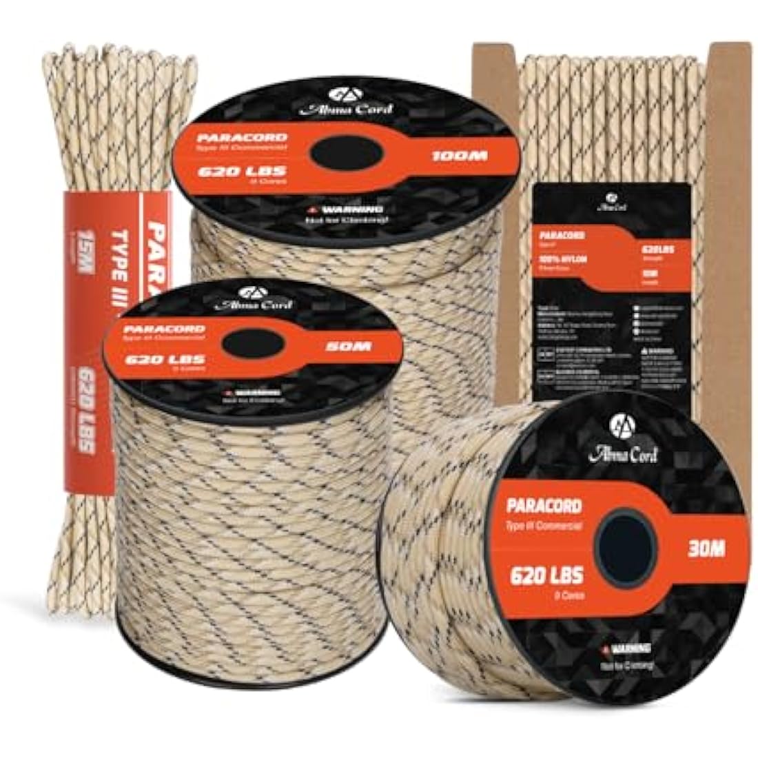 Abma Cord Paracord 4mm 100m 100% Nylon Rope 9 Strands Type III Parachute Cord for DIY, Camping, Survival, Outdoor - Max. 280kg - Desert Camo