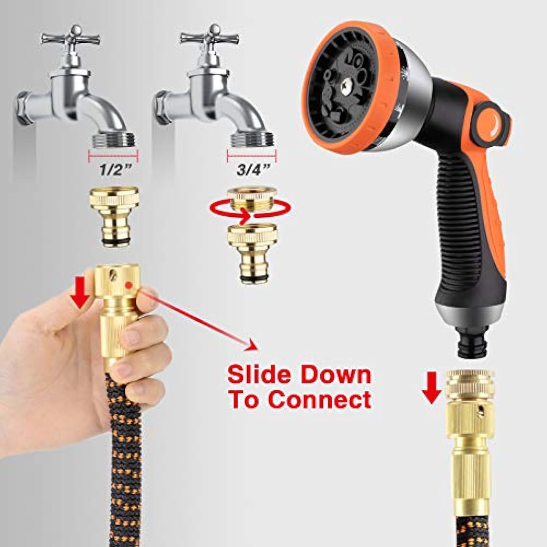 Expandable Hose Pipe 100FT, Upgraded 3-Layer Latex No-Kink Flexible Garden Hose, 3/4"&1/2" Metal Connectors, 10 Function Spray Nozzle, Water Hose for Gardening, Washing & Cleaning (100ft/30m)