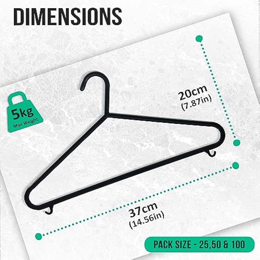 KAPCO Black Plastic Clothes Hangers – 50 Pack Strong Adult Coat Hangers for Wardrobe Organisation, Durable Hanger with Trouser Bar & Hooks, Space Saving, Slim for Clothes Rail & Storage | Bulk Buy