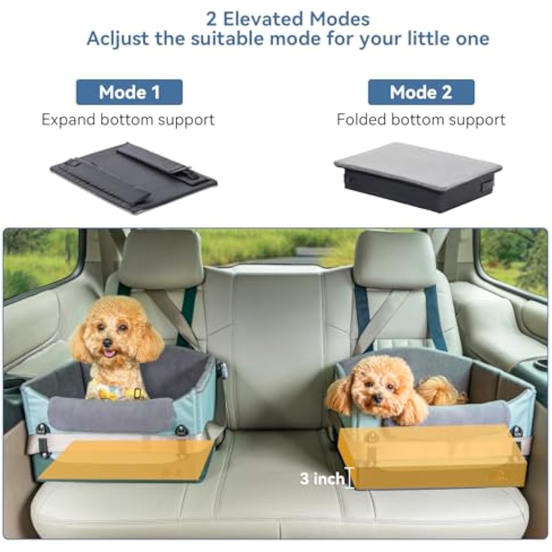 A4PET Small Dog Car Seat, Puppy Car Seat, Collapsible Puppy Car Seat with Soft Pillow Adjustable Height, Portable Car Seat for Dogs Up to 25 lbs, Blue