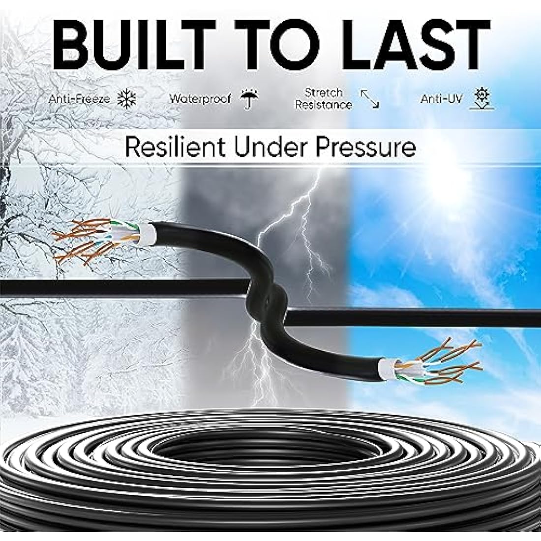 Mr. Tronic Outdoor Waterproof Cat 6 Ethernet Cable 100m, High Speed LAN Ethernet Network Cable, Bulk Cat6 Internet, 1 Gbps, 250 Mhz, ADSL AWG24, UTP CCA (100 Meter, Black)