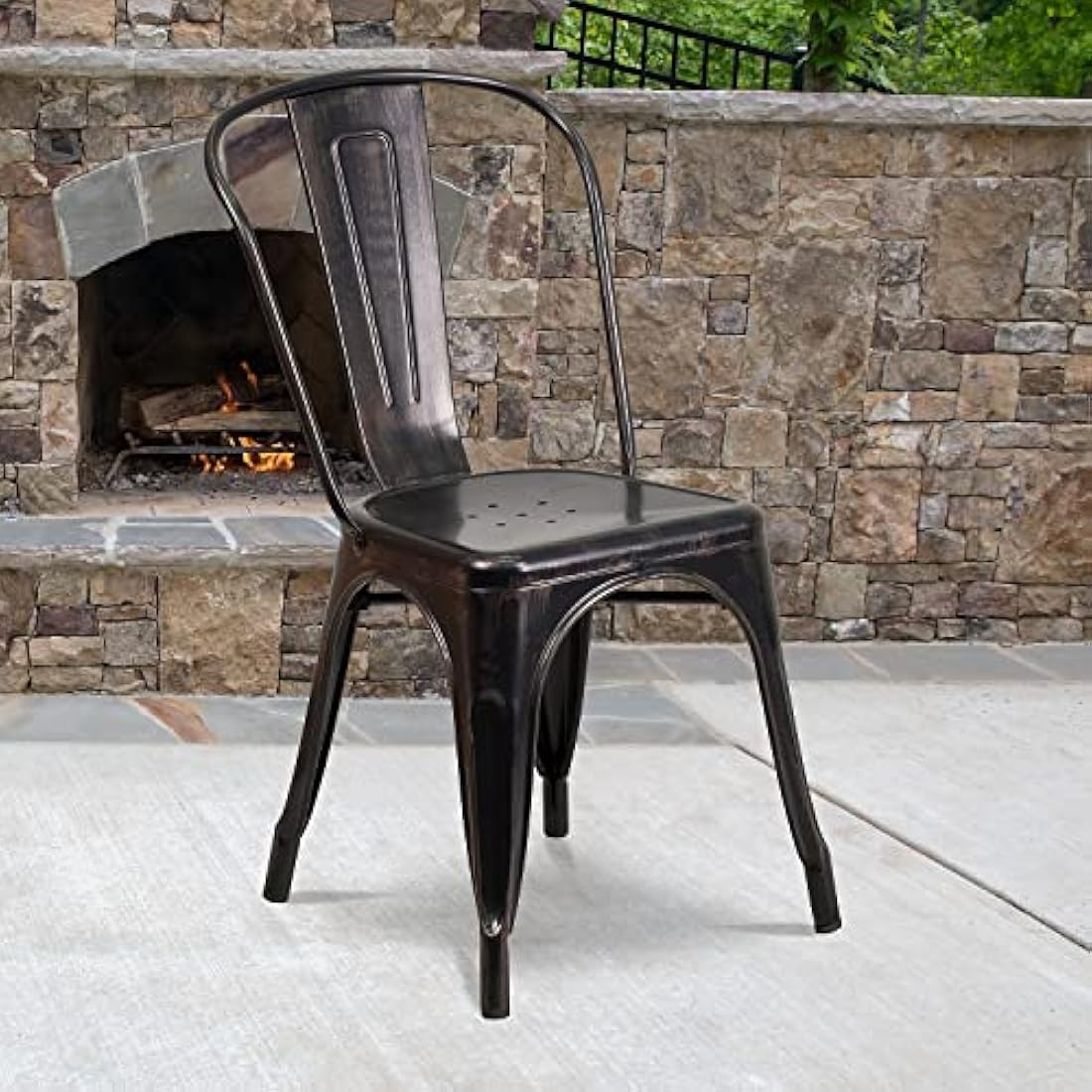 Flash Furniture Luke Commercial Grade 4 Pack Black-Antique Gold Metal Indoor-Outdoor Stackable Chair