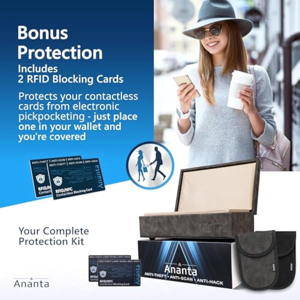 Ananta Faraday Box for Car Keys – Luxury RFID Signal Blocking Key Box, Magnetic Close, Twin Faraday Pouches & RFID Cards (Grey)