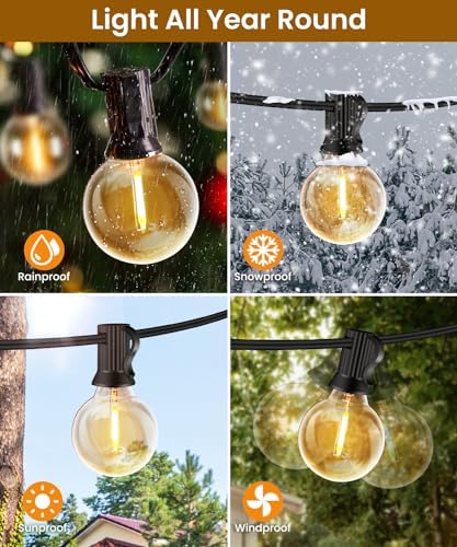 ZYRIVON 30M/100FT Outdoor Lights Mains Powered, 50+3 LED Garden Lights, Shatterproof Waterproof Outside Lights, Warm White String Lights for Garden, Yard, Wedding, Christmas, Gazebo, Fence, Roof