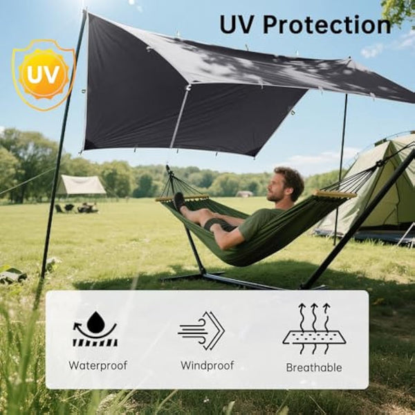 FREE SOLDIER Camping Tarp Waterproof 3m x 3.2m Large Hammock Tent Tarp Portable Tarpaulin Anti-UV Shelter Sun Block Sunshade Awning for Camping Hiking Traveling Outdoor Sports (Grey with Nails)
