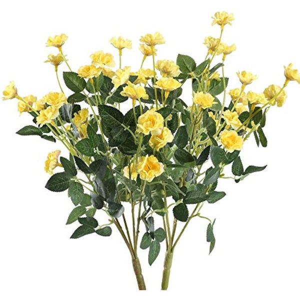 ICEBLUEOR 2PCS Silk Rose Bush in Yellow Artificial Flower Fake Rose Bouquets Vase Decoration Flowers for Home, Party Venue, Table Centerpieces, Backdrops