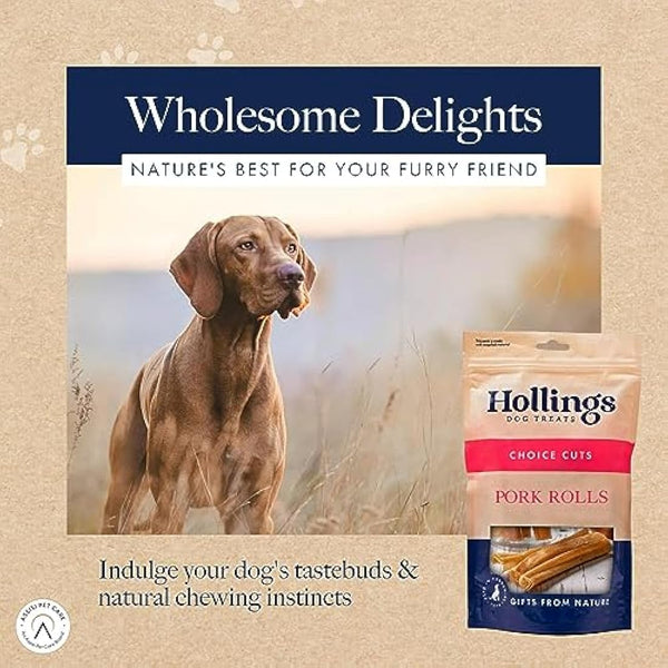 Hollings Pork Rolls Dog Treats, 100% Natural Air Dried Long Lasting Chews for Adult Dogs, Grain Free & High in Protein (Pack of 60)