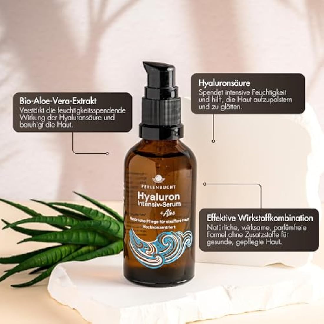 Hyaluronic Acid Intensive Serum with Aloe, High-Dose & Vegan - Anti-Aging Skin Care, Moisturizing Face Moisturiser for Wrinkles, Fragrance-free Natural Cosmetics - Made in Germany by PERLENBUCHT
