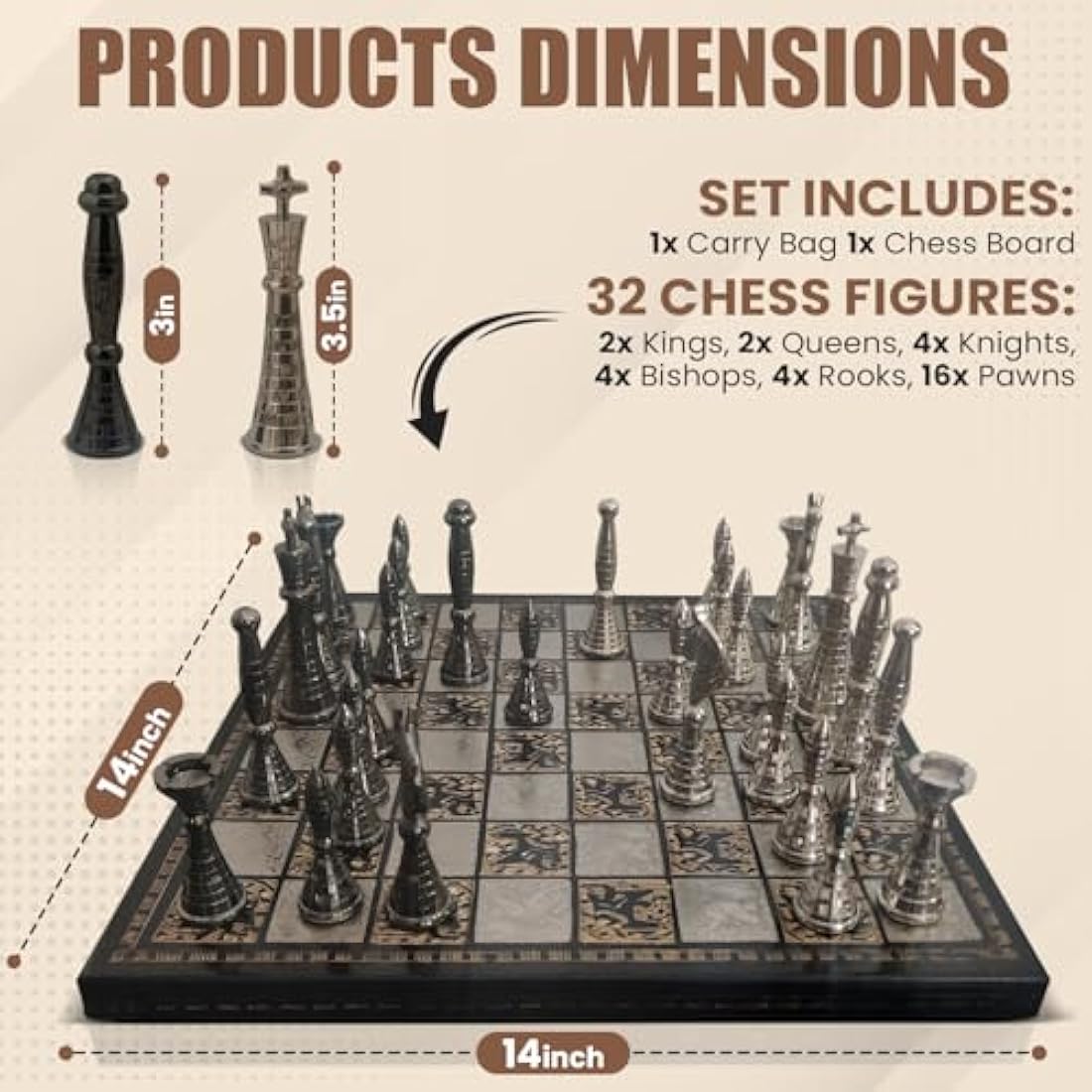 Guruji Divinity Collectible Tribal Warli Art Brass Chess Set in Leather Storage Box. (12 X 12 in)