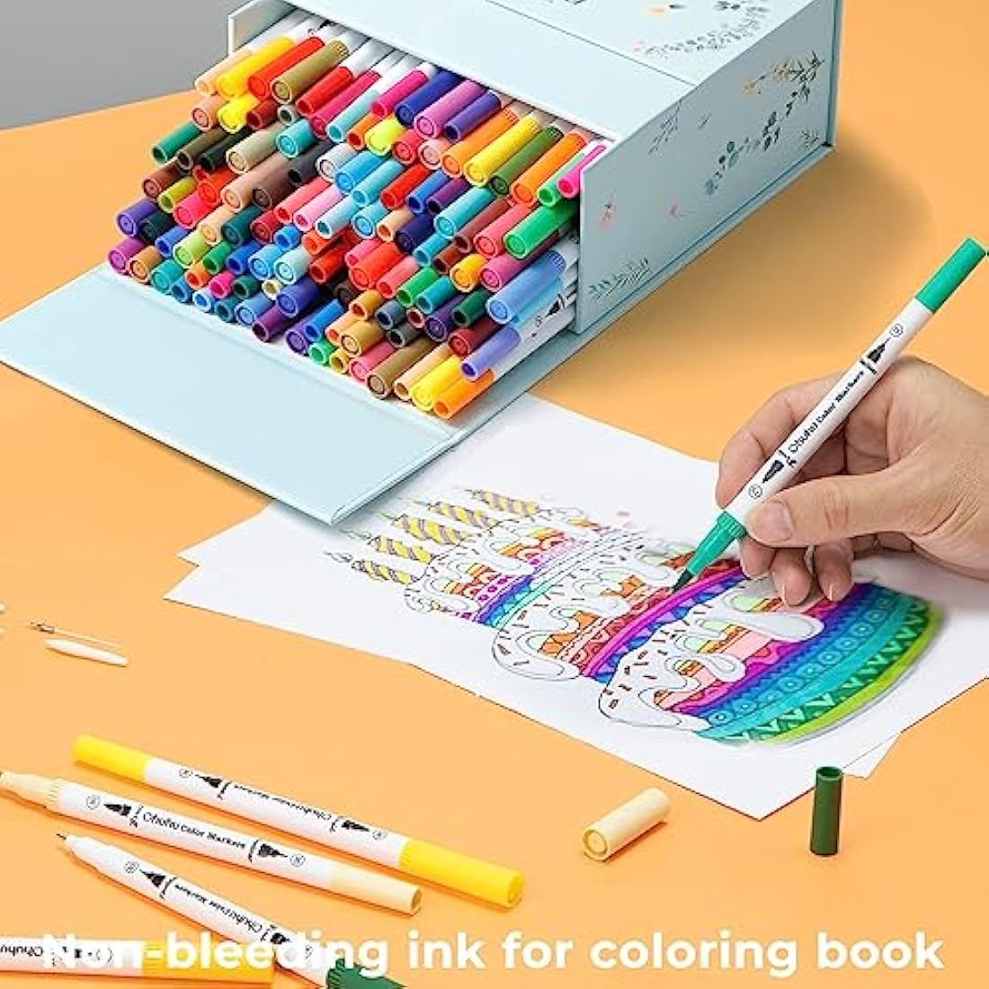 Ohuhu Colouring Pens, 120 Dual Tip Brush Fineliner Art Markers Felt Tip Pens Set with Case, for Kids and Adults Colouring Books Drawing Calligraphy Journal Sketching, Maui Series
