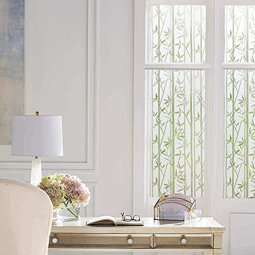 Finnez Window Film Privacy?Frosted Static Self Adhesive Glass Films, Decorative Films for Living Room Bedroom Offfice, 90 x 400 CM - Bamboo