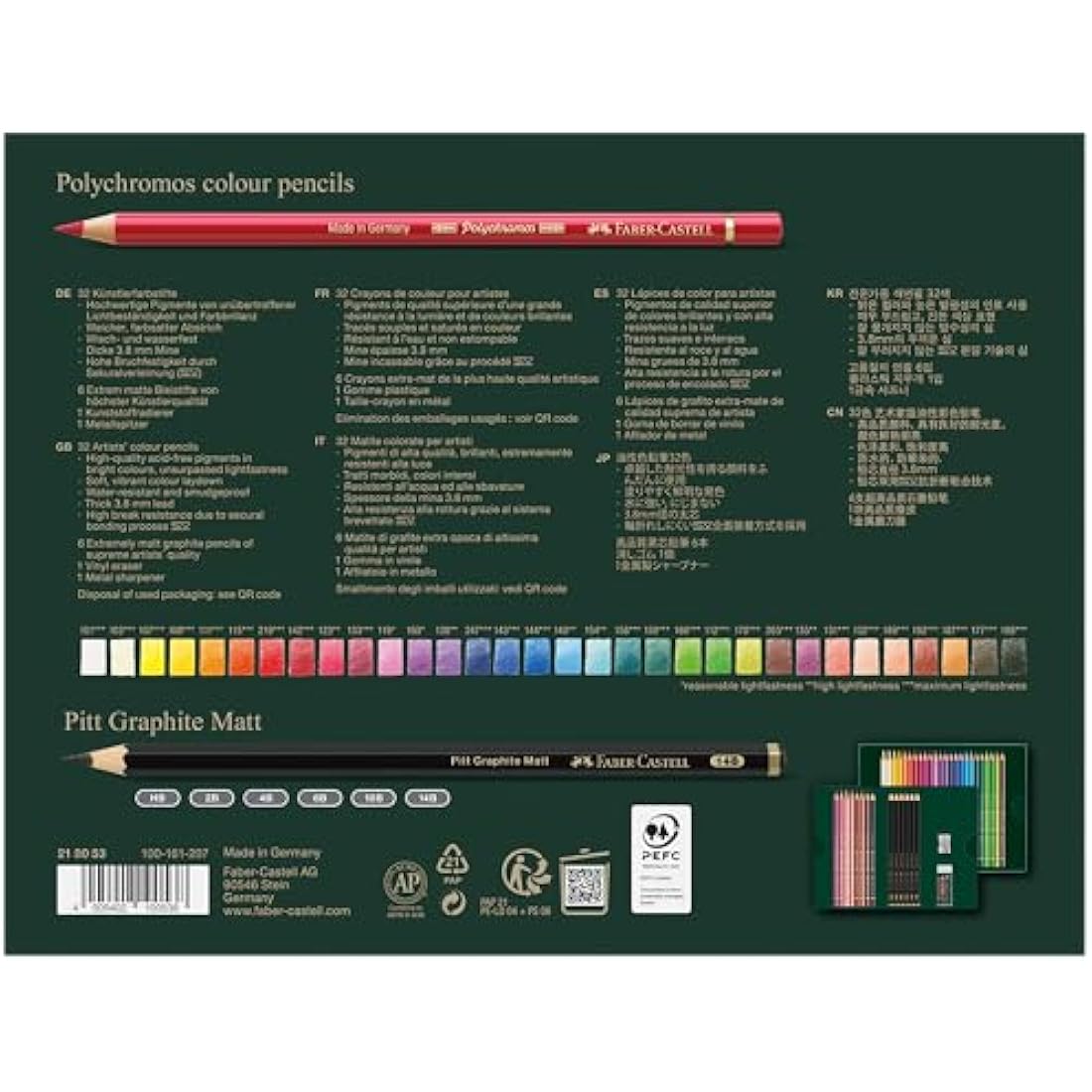 Faber-Castell 210053 Drawing Set 40 Pieces with Polychromos Colouring Pencils and Pencils Pitt Graphite Matt, Includes Sharpener and Eraser