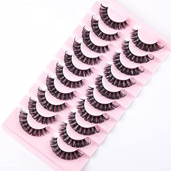 False Eyelashes Russian Strip Lashes Natural Fluffy Wispy D Curly 10 Pairs Reusable Fake Eyelashes Faux Mink Lashes Thick Short Soft Eyes Lash