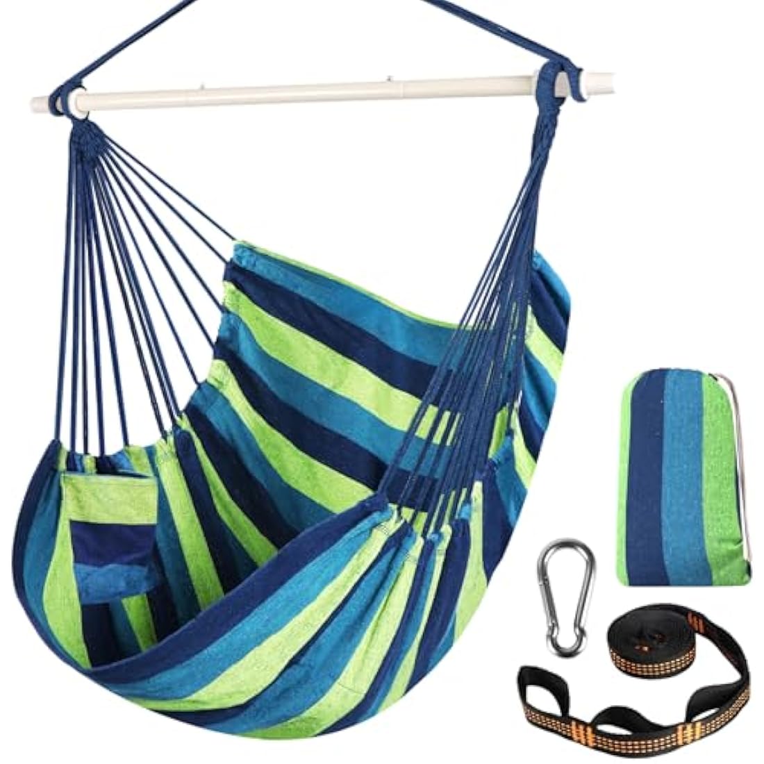 Chihee Hammock Chair Swing Chair Strong Metal Collapsible Spreader Bar Portable Hanging Chair Max 330 lbs Comfy Seat Patio Lawn Chair Cotton Blended for Superior Comfort Durability Indoor Outdoor