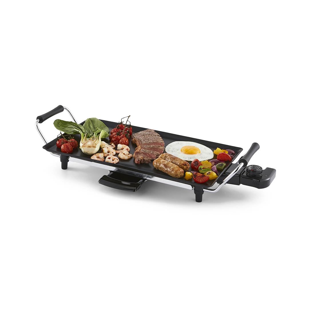 GEEPAS Teppanyaki Grill – Smokeless, Non-Stick, Adjustable Temperature - Easy-To-Clean, Removable Grease Tray, detachable cord – Indoor BBQ, Large Cooking Surface for Pancakes, Barbecue, Eggs and More