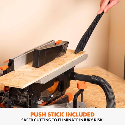 Evolution Power Tools R210CMS Compound Miter Saw Multi-Material Cutting TCT Blade Included Cuts Wood Metal Plastic & More, 45° - 45° Degree Miter & 45˚ Degree Bevel Angles, 1200W, 210mm