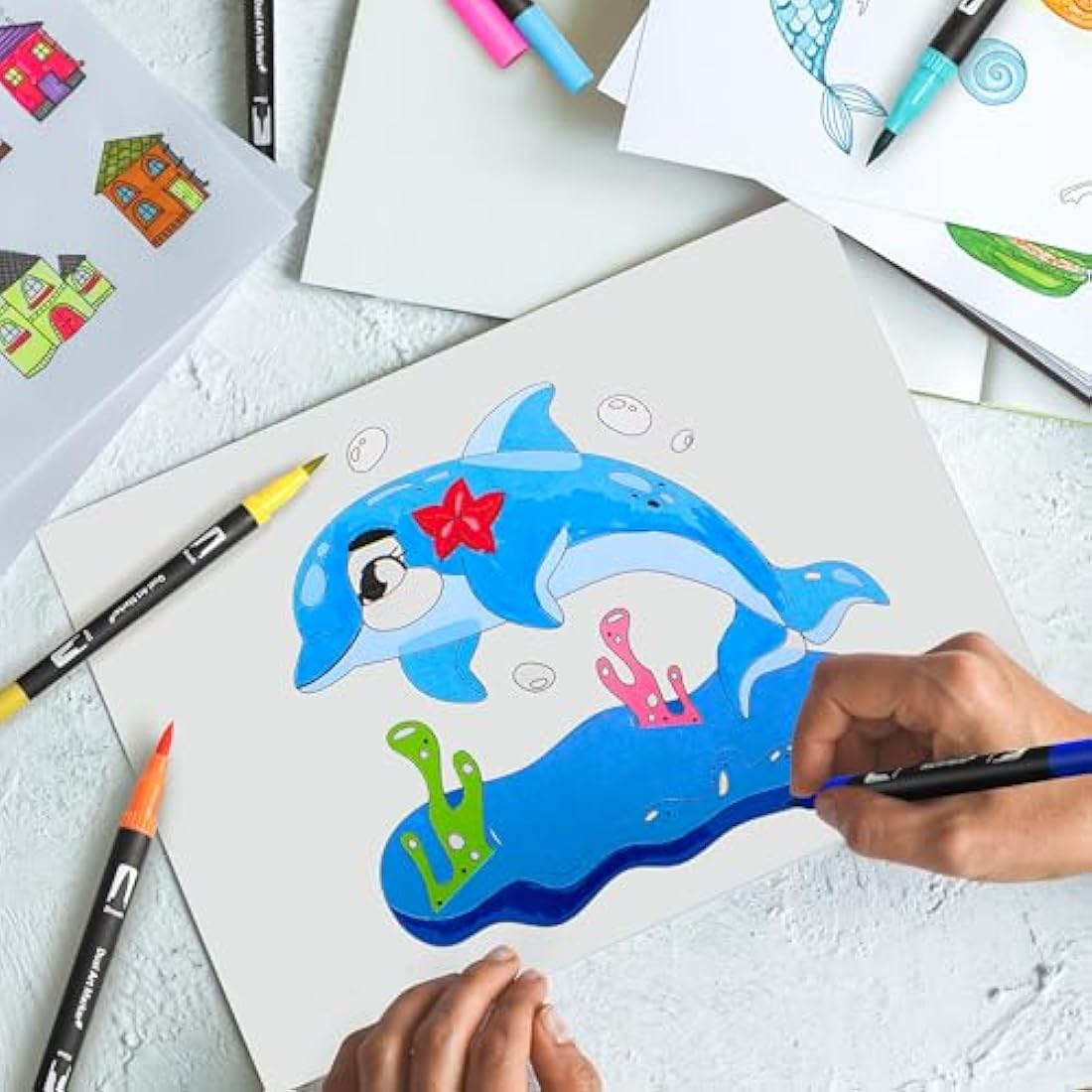 Halobios 120 Dual Tip Colouring Pens Brush Pen Felt Tip Pens for Adults Kids Artist Beginner, Dual Tip Brush Marker Pen for Drawing Sketching Adult Colouring Books Bullet Journal Calligraph