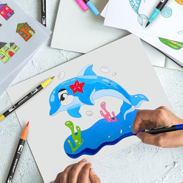 Halobios 120 Dual Tip Colouring Pens Brush Pen Felt Tip Pens for Adults Kids Artist Beginner, Dual Tip Brush Marker Pen for Drawing Sketching Adult Colouring Books Bullet Journal Calligraph