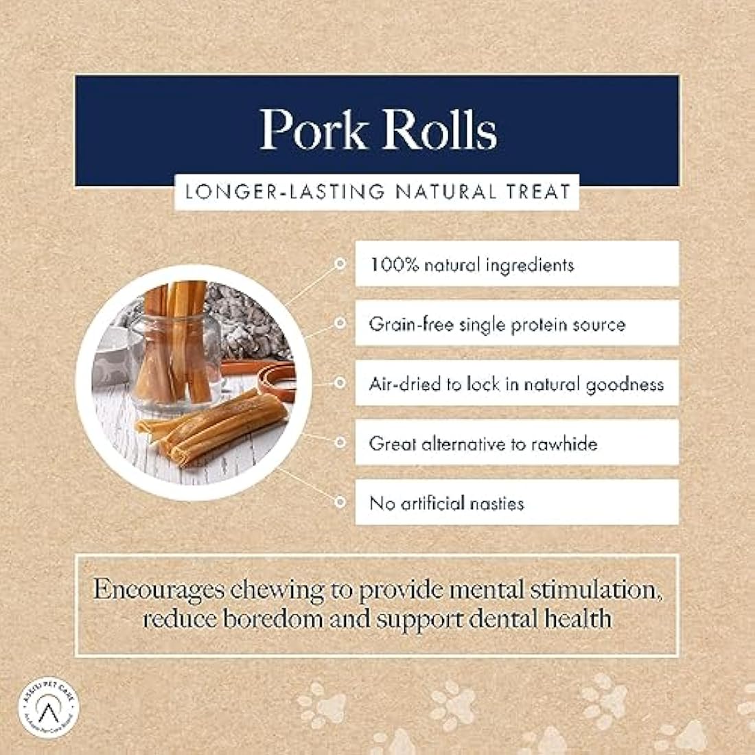 Hollings Pork Rolls Dog Treats, 100% Natural Air Dried Long Lasting Chews for Adult Dogs, Grain Free & High in Protein (Pack of 60)