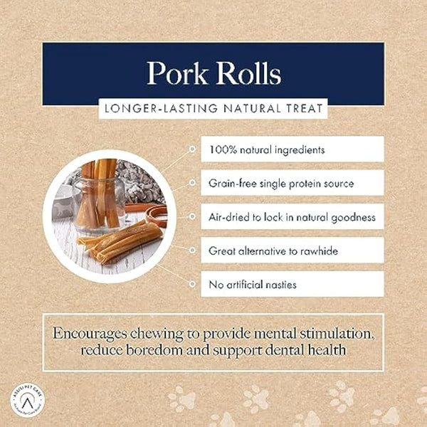 Hollings Pork Rolls Dog Treats, 100% Natural Air Dried Long Lasting Chews for Adult Dogs, Grain Free & High in Protein (Pack of 60)