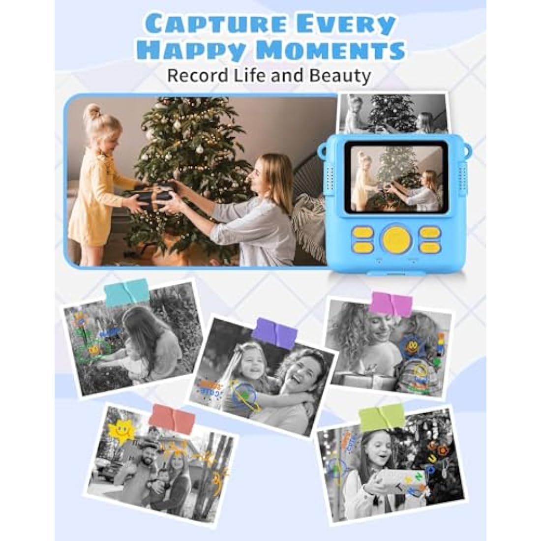 Instant Print Camera, Kids Camera Digital Camera 1080P HD Photo and Video Recording with 32G SD Card, 3 Rolls Photo Paper for Age 6-12 Boys and Girls Birthday Chirstmas Gifts (Blue)