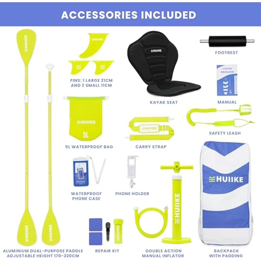 HUIIKE Stand Up Paddle Board for Adults with Accessories Included, Oar, Fins, Pump. Inflatable Sup Board Great Stability and Resistance. 10’ x 33" x 5.9", Maximum Load 286 lb