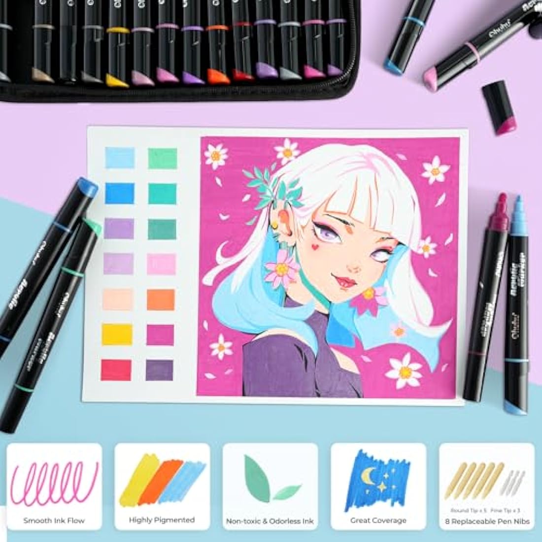 Ohuhu Acrylic Paint Pens 30 Colours, Dual Tip(3mm & 0.7mm) Acrylic Paint Markers - Waterproof Lightfast High Opacity Permanent Multimarker for stones Painting Wood Glass Ceramic Easter Eggs Pumpkin