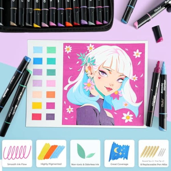 Ohuhu Acrylic Paint Pens 30 Colours, Dual Tip(3mm & 0.7mm) Acrylic Paint Markers - Waterproof Lightfast High Opacity Permanent Multimarker for stones Painting Wood Glass Ceramic Easter Eggs Pumpkin