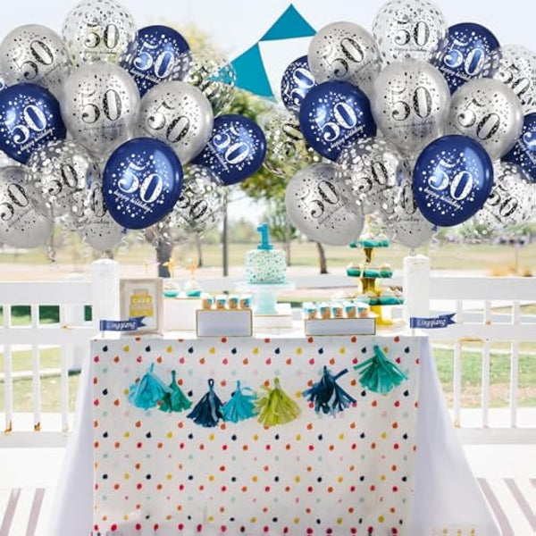 Happy 50th Birthday Balloons Navy Blue Silver, 15 Pieces 50th Birthday Decorations for Men, Blue Silver 50th Party Balloons for Him Age 50 Years Old 50th Birthday Party Decor Celebration Supplies