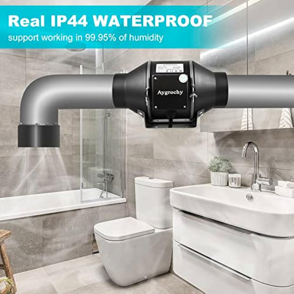 Aygrochy Quiet 6” Inline Duct Fan with Temperature Humidity Controller - Ventilation Exhaust Fan Using for Heating Cooling Booster, Grow Tents, Hydroponics,Home use Ventilation and Exhaust Blower.