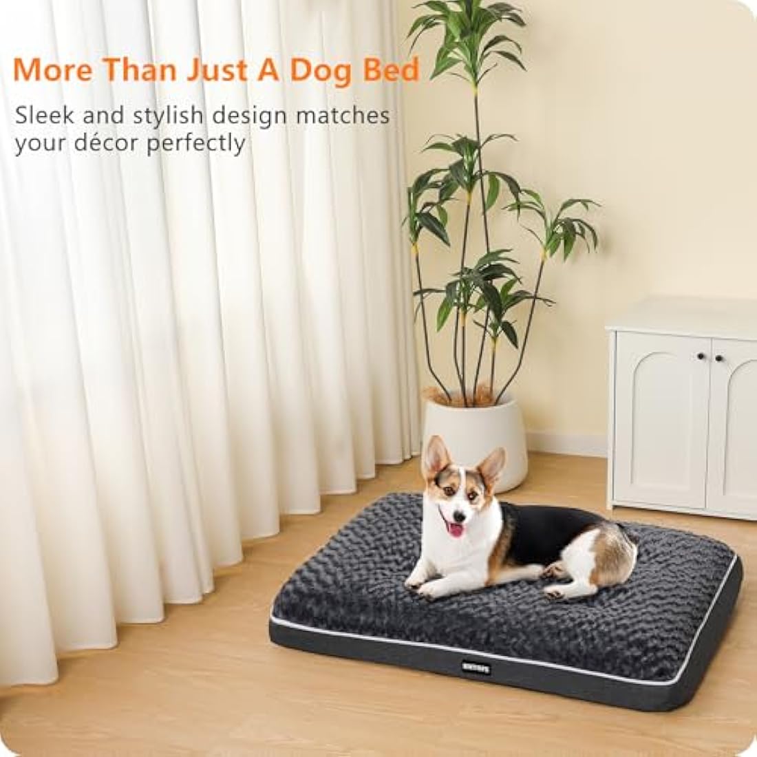 HMTOPE Orthopaedic Dog Bed, Dog Mat in Double Decker Design, Washable Dog Cushion, Removable Dog Basket, 90 cm for Small to Medium Dogs, Dark Grey