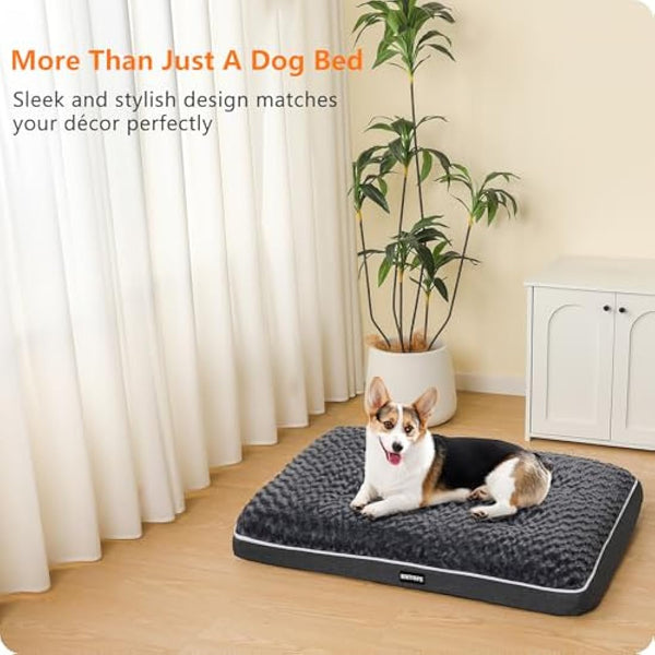HMTOPE Orthopaedic Dog Bed, Dog Mat in Double Decker Design, Washable Dog Cushion, Removable Dog Basket, 90 cm for Small to Medium Dogs, Dark Grey