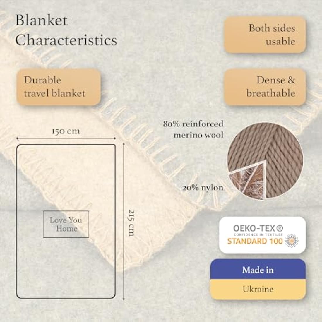 LYHome Travel Blanket - Extra Warm Picnic Throw, Bed Camping Outdoor Wool Blankets, Cozy Soft Throws, Military Army and Garden Outside Use (59x84 in | 150x215 cm | Mustard - Olive Green Double-sided)