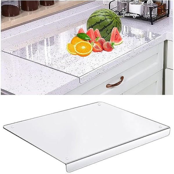 Acrylic Cutting Board, 5mm Chopping Board With Stop Edge, 45cm x 40cm, Clear for Kitchen Counter, Non-Slip Transparent With Lip