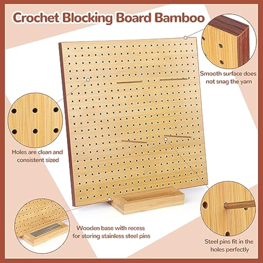 Aeelike Large Granny Square Blocking Board, 11 inch Bamboo Crochet Blocking Board and Pins, Upgrade Blocking Board for Crochet Squares with Recess Stand & Case, Crochet Wooden Blocking Board with Pegs