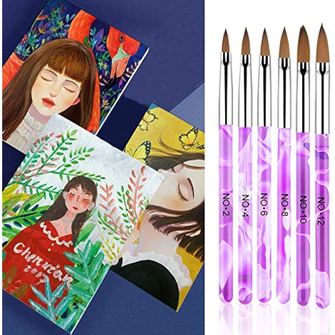 6-Piece Nail Art Tips Builder Brush - UV Gel & Acrylic Nail Brush for Salon & DIY